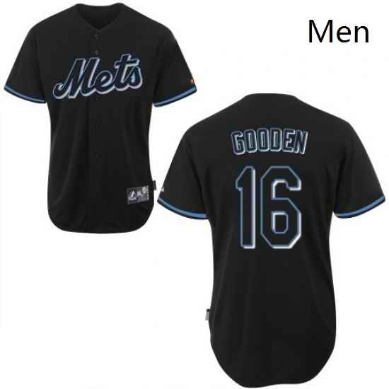 Mens Majestic New York Mets 16 Dwight Gooden Replica Black Fashion MLB Jersey